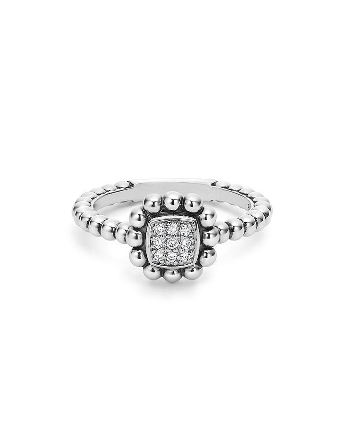 Shop Lagos Sterling Silver Caviar Spark Diamond Square Ring In White/silver