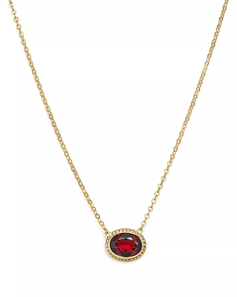 Garnet Bezel Pendant Necklace in 14K Yellow Gold, 18