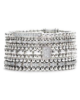 Sterling Silver Caviar Spark Diamond Bar Chain Bracelet