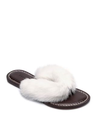 Bernardo Miami Rabbit Fur Thong Sandals 