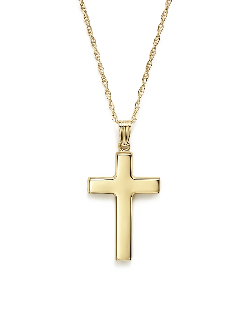 14K Yellow Gold Polished Cross Necklace, 18
