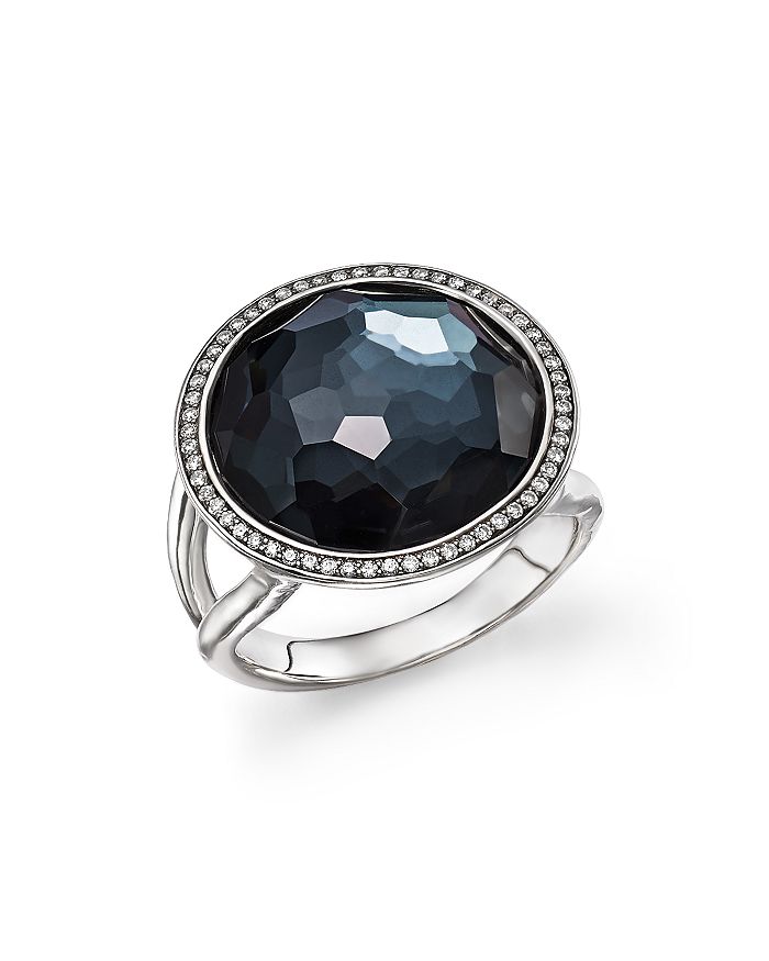 Shop Ippolita Stella Lollipop Ring In Hematite Doublet With Diamonds In Sterling Silver In Black/silver