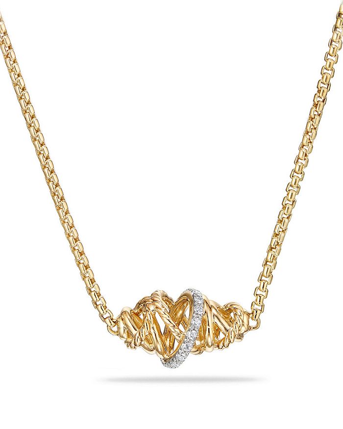 DAVID YURMAN CROSSOVER SINGLE STATION NECKLACE WITH DIAMONDS IN 18K GOLD,N13402D88ADI18