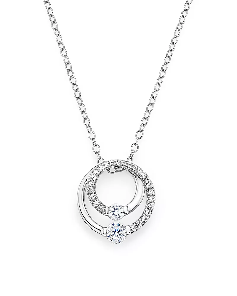 Diamond Circle Pendant Necklace in 14K White Gold, .30 tcw