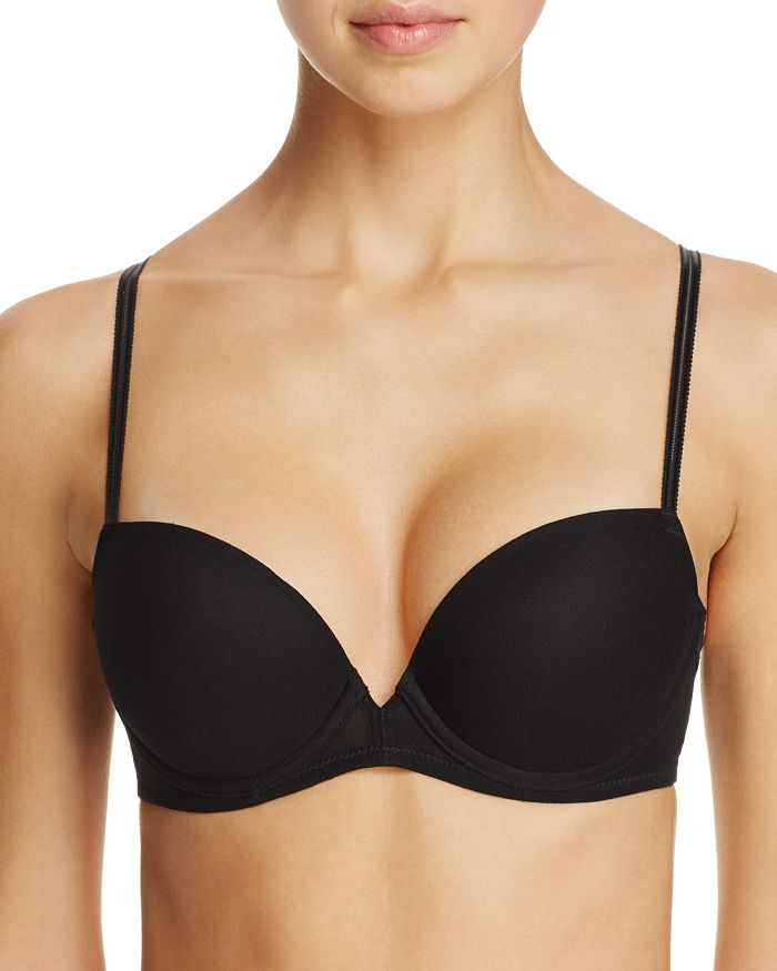 On Gossamer Sleek Micro Lace Underwire Convertible Push-up Bra In Black