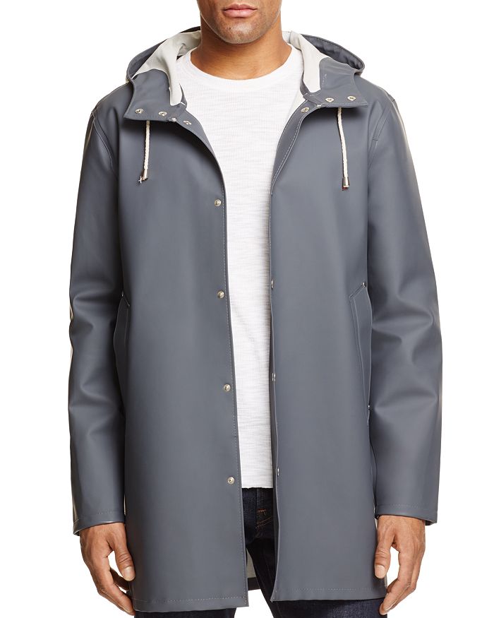 Stutterheim Stockholm Hooded Raincoat In Charcoal