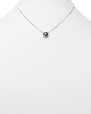 Blue Sapphire and Diamond Pendant Necklace in 14K White Gold, 17" 