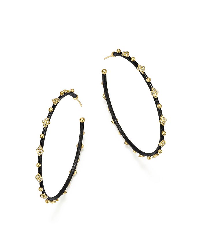 ARMENTA 18K YELLOW GOLD AND BLACKENED STERLING SILVER OLD WORLD MIDNIGHT DIAMOND HOOP EARRINGS,19840
