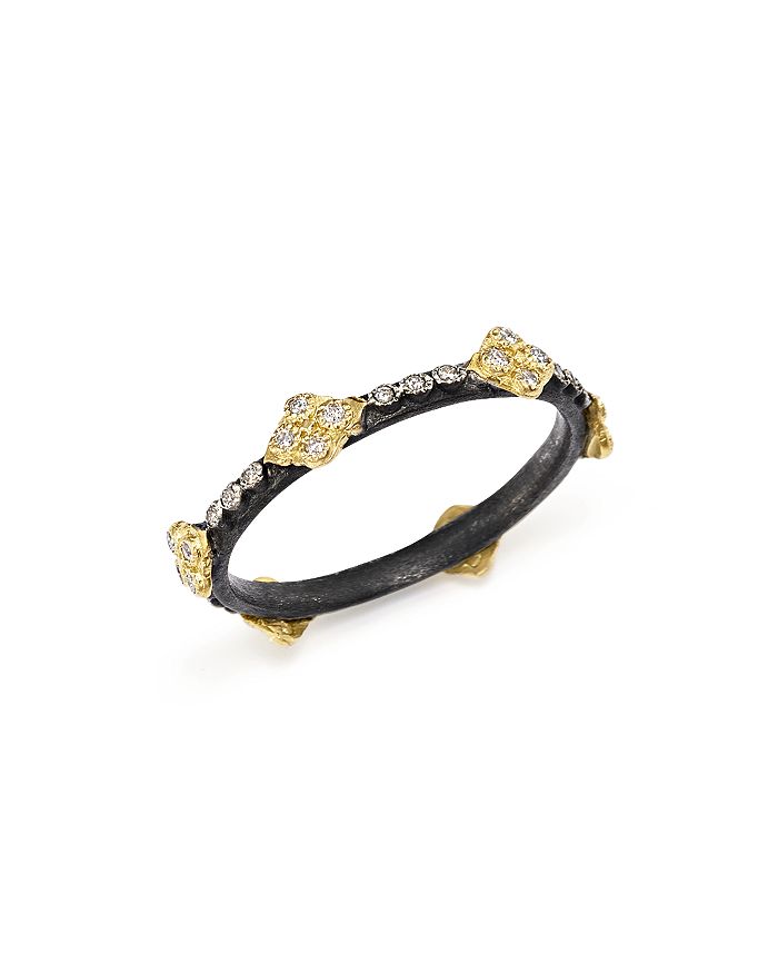 ARMENTA 18K YELLOW GOLD AND BLACKENED STERLING SILVER CRAVELLI CROSS DIAMOND STACKING RING,2153