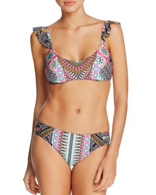 Patterned Ruffle Bralette Bikini Top & Bikini Bottom 