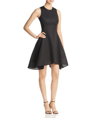 dkny border mesh fit flare dress