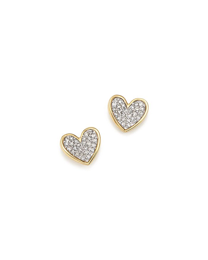 Adina Reyter 14k Yellow Gold Tiny Pave Diamond Folded Heart Stud Earrings In White/gold