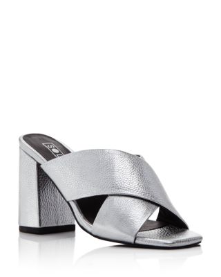 Ginny Metallic Leather High-Heel Slide Sandals 