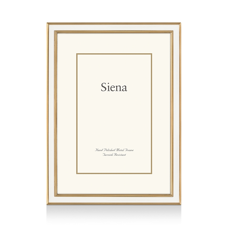 Siena Wide Enamel With Gold Frame, 4 X 6 In White