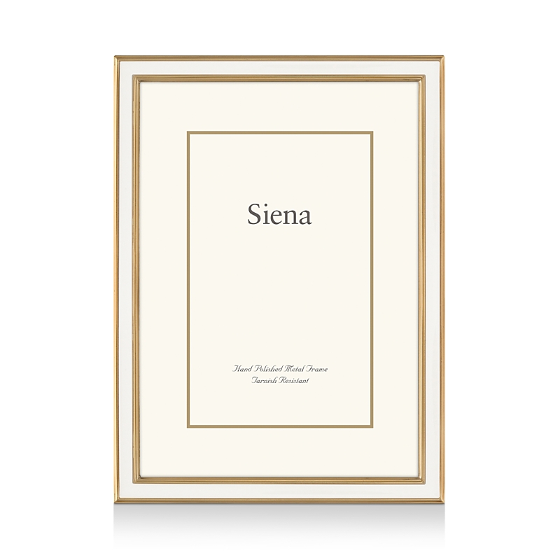 Siena Wide Enamel With Gold Frame, 5 X 7 In White