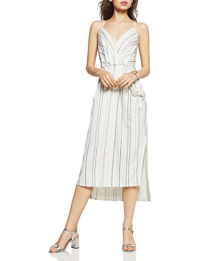 BCBGENERATION Textured Stripe Faux Wrap Midi Dress Bloomingdale s