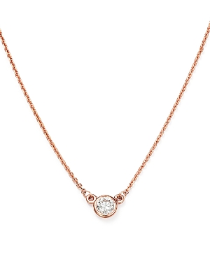 Diamond Bezel Set Pendant Necklace in 14K Rose Gold,.15 ct. t.w. - 100% Exclusive