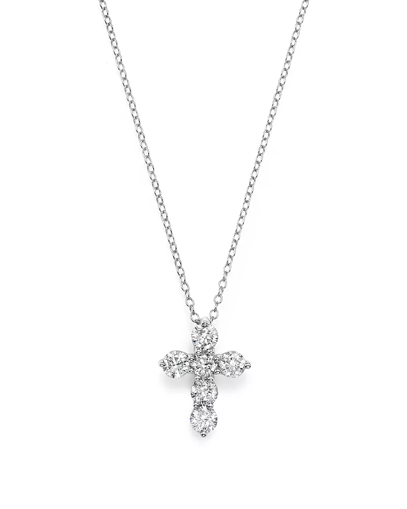 Diamond Cross Pendant Necklace in 14K White Gold, 1.0 tcw