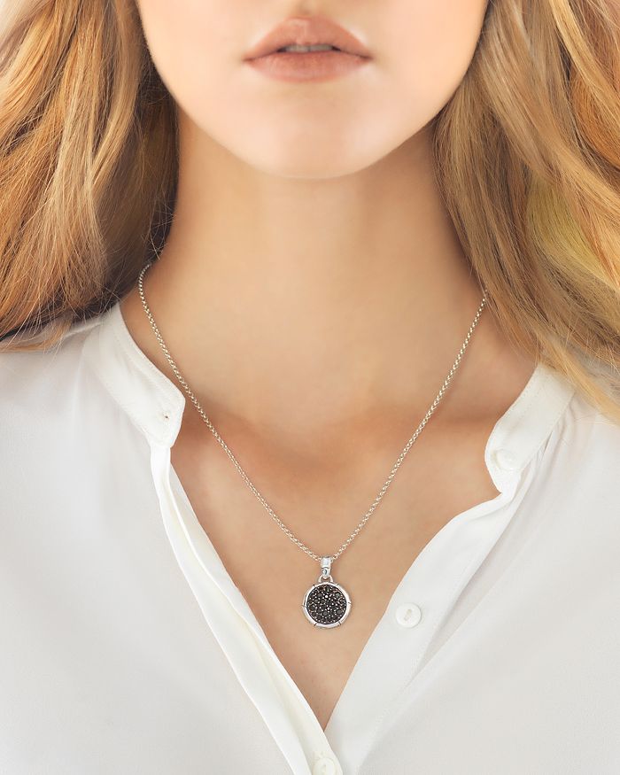 Shop John Hardy Bamboo Silver Small Round Pendant With Black Sapphire On Chain Necklace, 18 In Black/silver