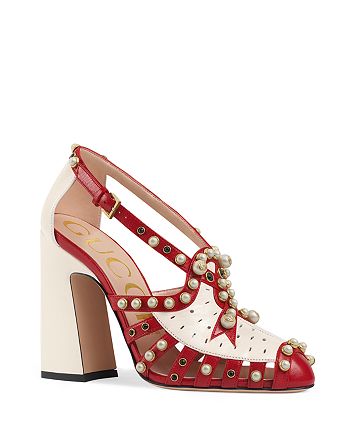 Gucci Tracy Embellished Ankle Strap Pumps |