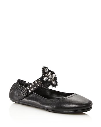 Tory Burch Minnie Embellished Travel Ballet Flats | Bloomingdale's