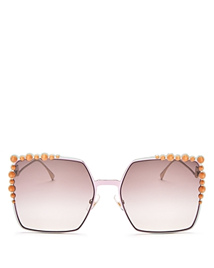 Fendi Women's Embellished Oversized Square Sunglasses, 60mm In Pink/brown Gradient Gold Mirror