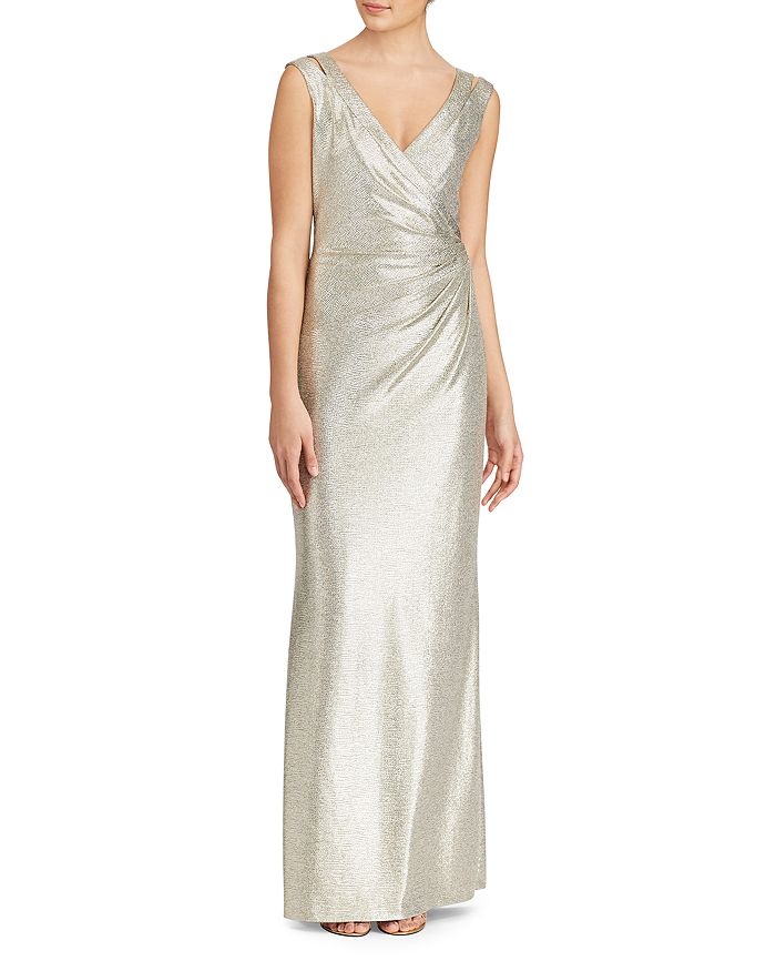 Ralph Lauren Metallic V-Neck Jersey Gown | Bloomingdale's