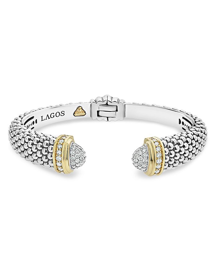 LAGOS 18K Gold and Sterling Silver Caviar Diamond Cuff Bracelets