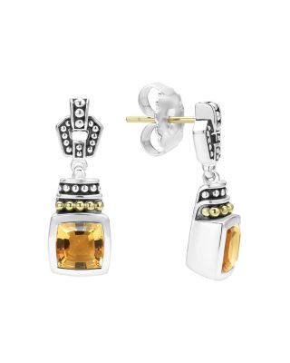 18K Gold and Sterling Silver Caviar Color Gemstone Drop Earrings