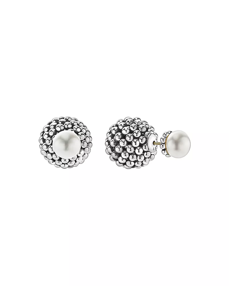 Lagos Sterling Silver Signature Caviar Cultured Freshwater Pearl Front-Back Earrings