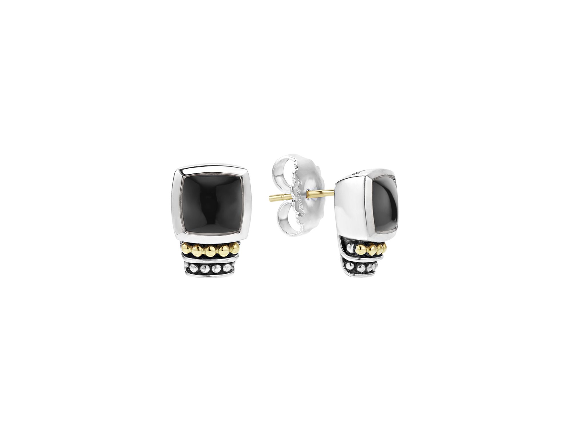 18K Gold and Sterling Silver Caviar Color Gemstone Stud Earrings — Image 7