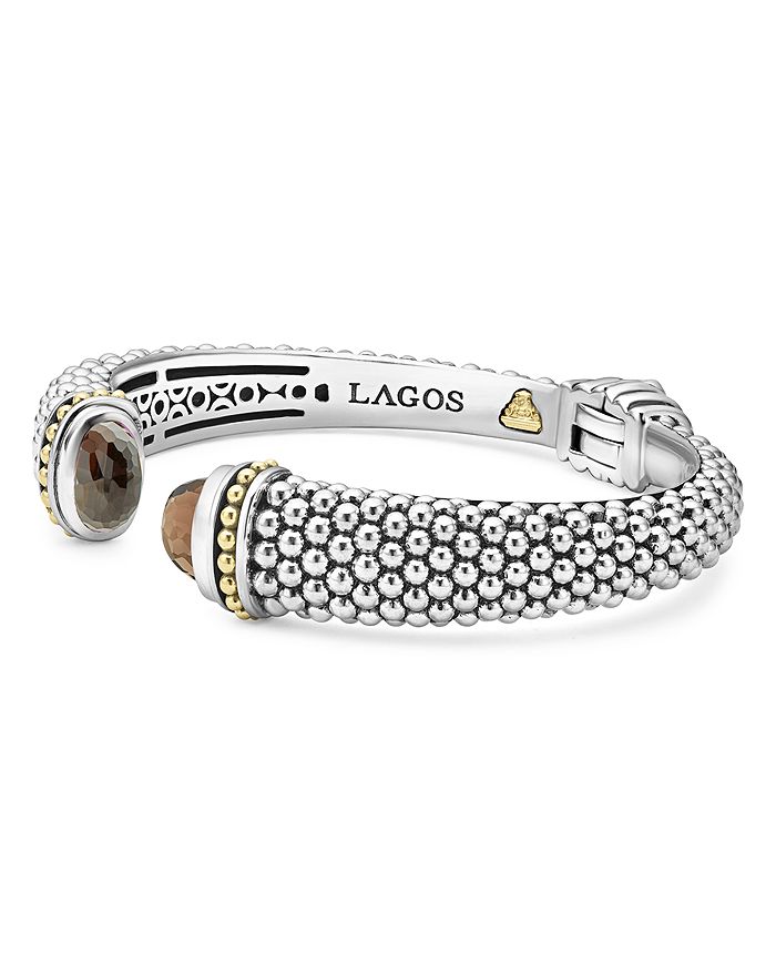 Shop Lagos 18k Gold And Sterling Silver Caviar Color Smoky Quartz Cuff, 12mm In Brown/silver