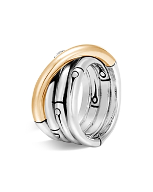 John Hardy Brushed 18K Yellow Gold and Sterling Silver Bamboo Ring