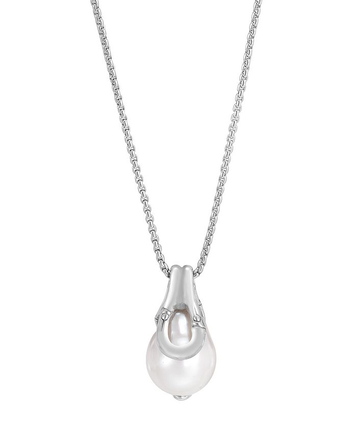 JOHN HARDY STERLING SILVER BAMBOO BOX CHAIN AND CULTURED FRESHWATER PEARL PENDANT NECKLACE, 16,NB5993X16-18