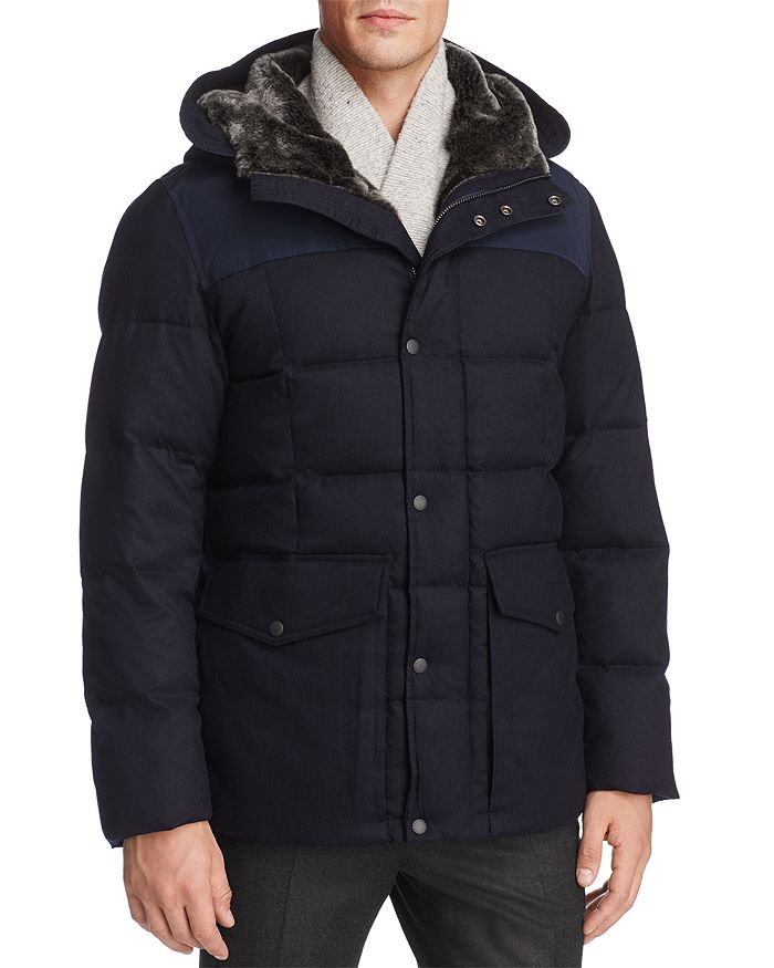 COLE HAAN FLANNEL DOWN HOODED JACKET,537AD043
