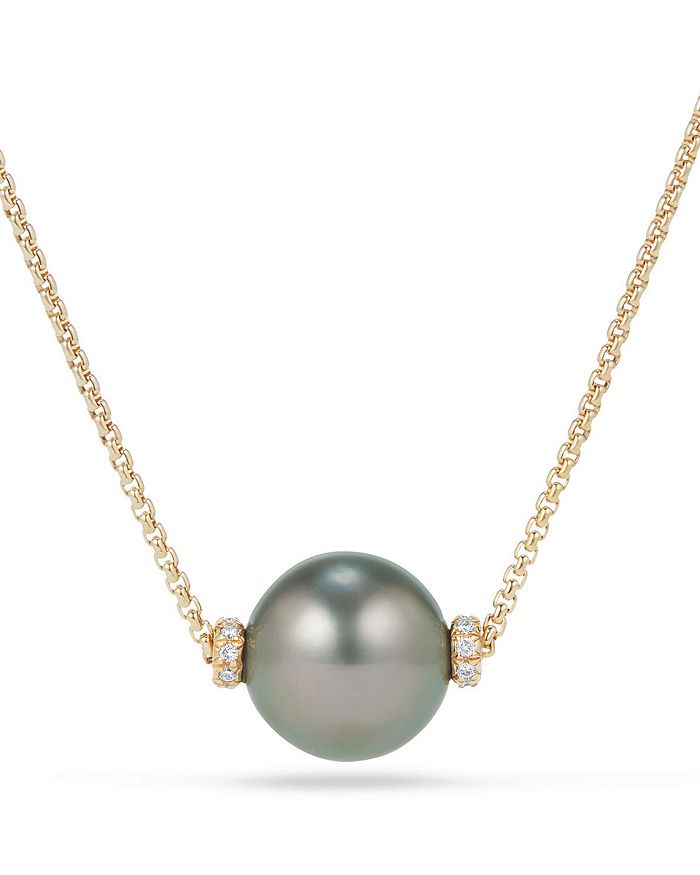 DAVID YURMAN SOLARI SINGLE STATION NECKLACE IN 18K GOLD WITH DIAMONDS AND TAHITIAN GRAY PEARL,N13364D88DTGDI17