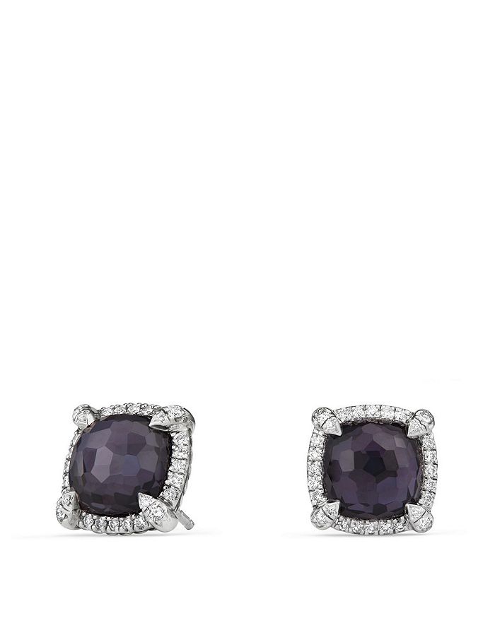 DAVID YURMAN CHATELAINE PAVE BEZEL EARRINGS WITH BLACK ORCHID AND DIAMONDS,E12747DSSAAHDI