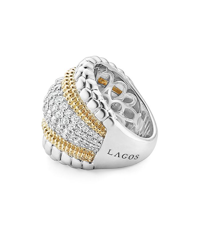 Shop Lagos 18k Gold And Sterling Silver Diamond Lux Large Ring In White/silver