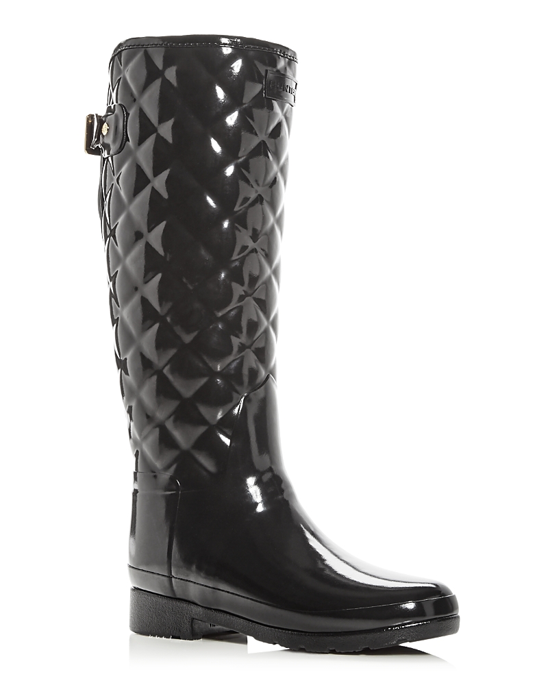 Hunter Original Refined High Gloss Quilted Waterproof Rain Boot In Black