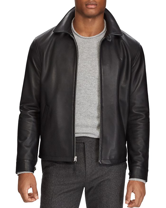 Shop Polo Ralph Lauren Maxwell Lambskin Leather Zip Jacket In Polo Black