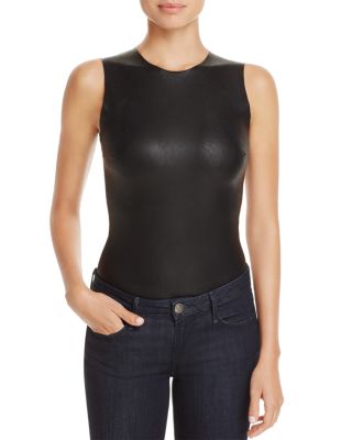 sleeveless faux leather bodysuit