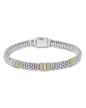 Lagos 18k Gold & Sterling Silver Diamond Lux Three Station Bracelet, 6mm In White/silver