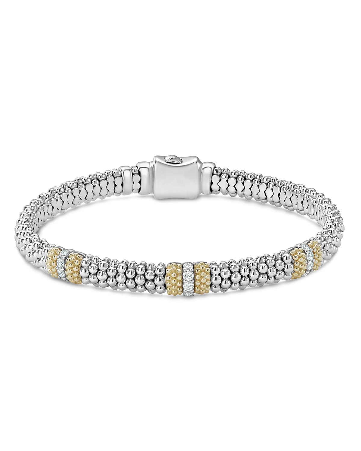 Lagos 18K Gold & Sterling Silver Diamond Lux Three Station Bracelet, 6mm