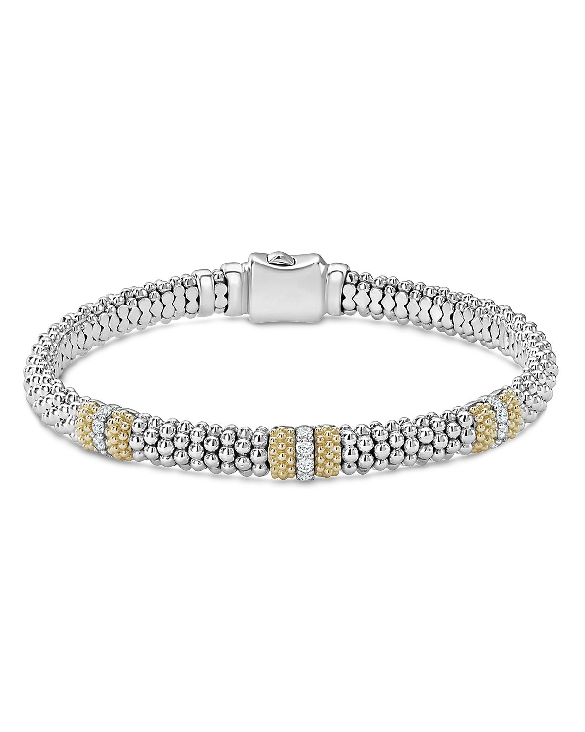 Lagos 18K Gold & Sterling Silver Diamond Lux Three Station Bracelet, 6mm