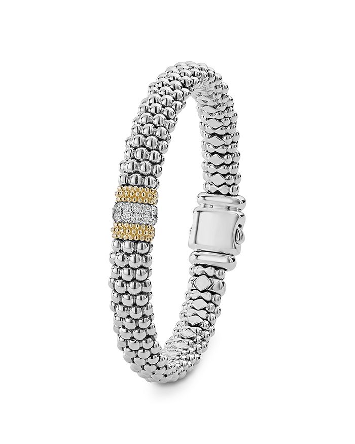 Shop Lagos 18k Gold & Sterling Silver Diamond Lux Single Station Bracelet, 9mm In White/silver