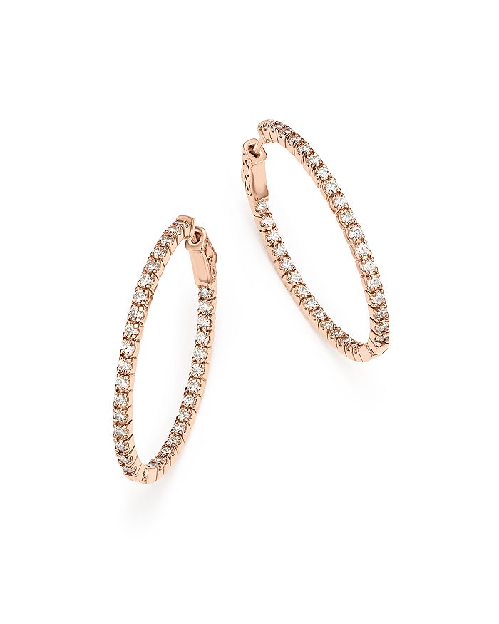 Bloomingdale's Diamond Inside Out Oval Hoop Earrings In 14k Rose Gold, 2.0 Ct. T.w - 100% Exclusive In White/rose