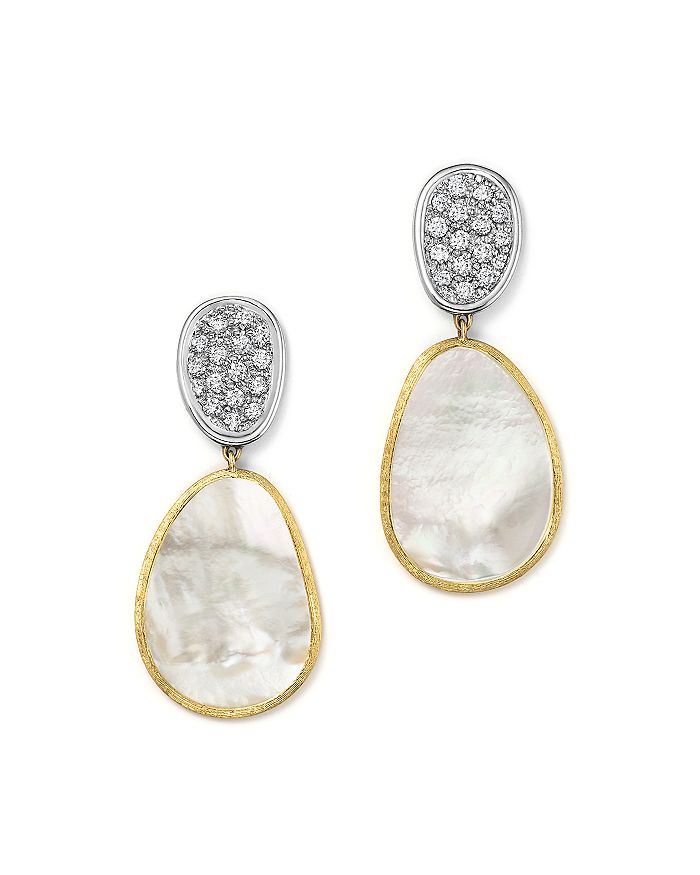 Marco Bicego 18k White & Yellow Gold Lunaria Mother-of-pearl Diamond Double Drop Earrings In White/gold