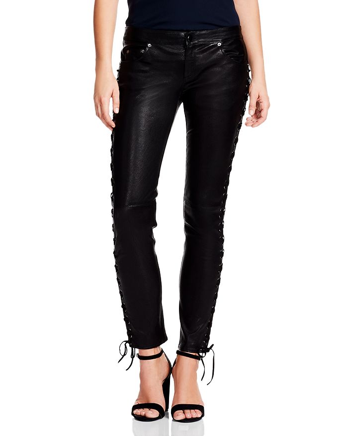 High Waisted Lace Up Leather Look Trousers