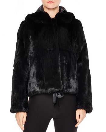 Sandro Varda Tie-Front Real Rabbit Fur Jacket | Bloomingdale's