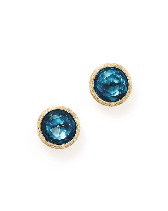 Shop Marco Bicego 18k Yellow Gold Jaipur London Blue Topaz Stud Earrings In Blue/gold